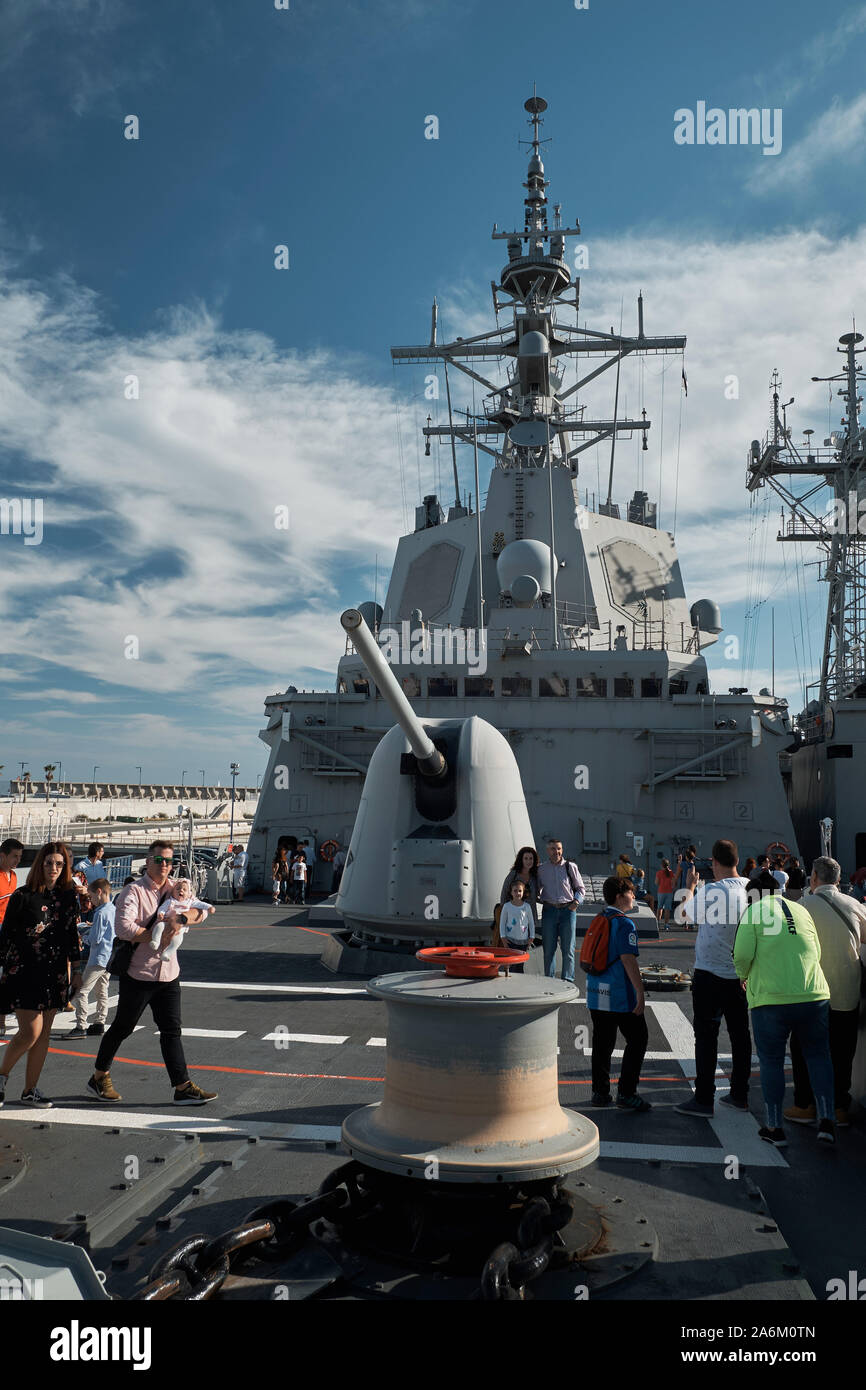 La frégate de la marine espagnole Almirante Juán de Borbón. Port de Málaga, Espagne. Banque D'Images