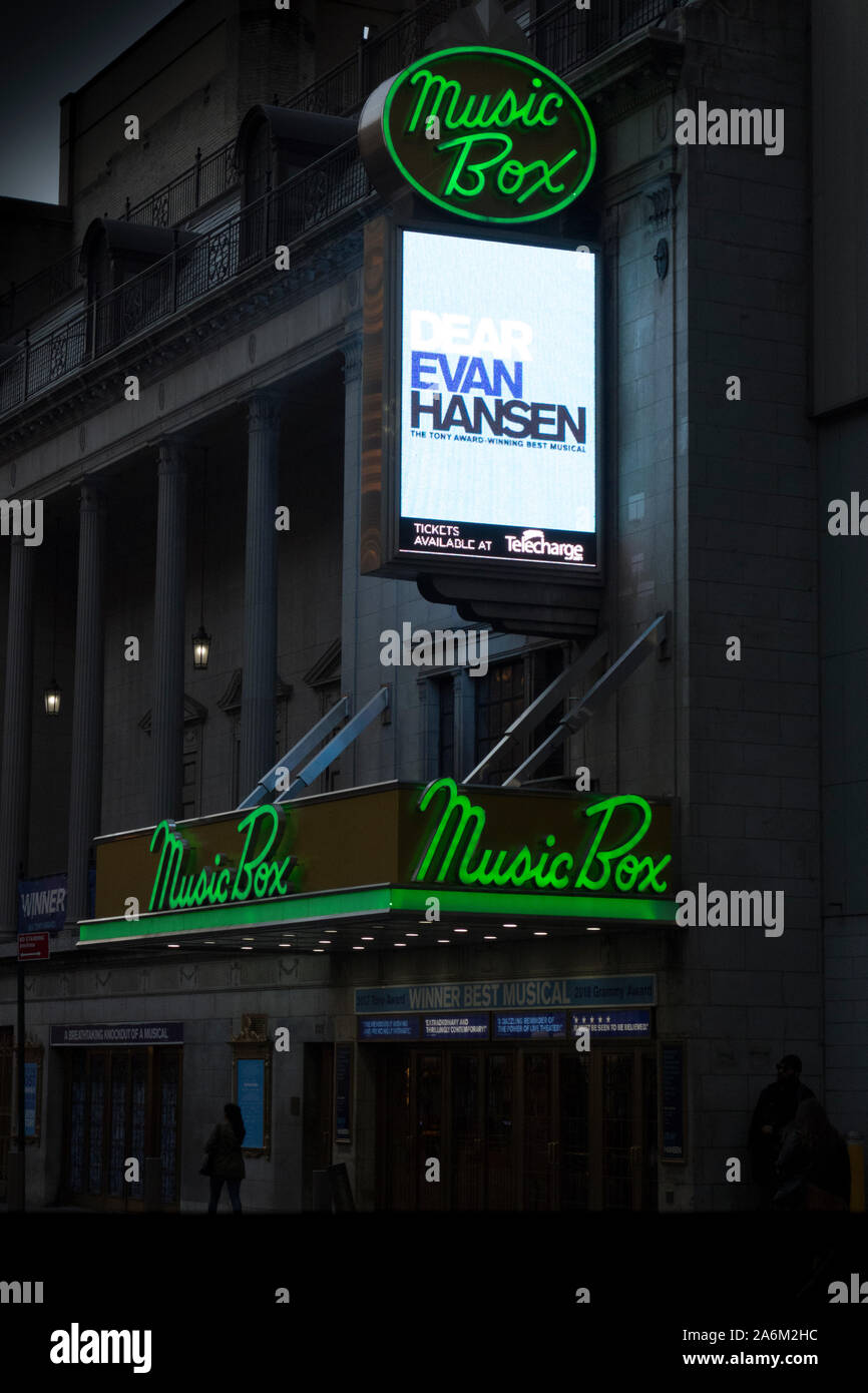 'Cher Evan Hansen' au Music Box Theatre, New York City, NY Banque D'Images