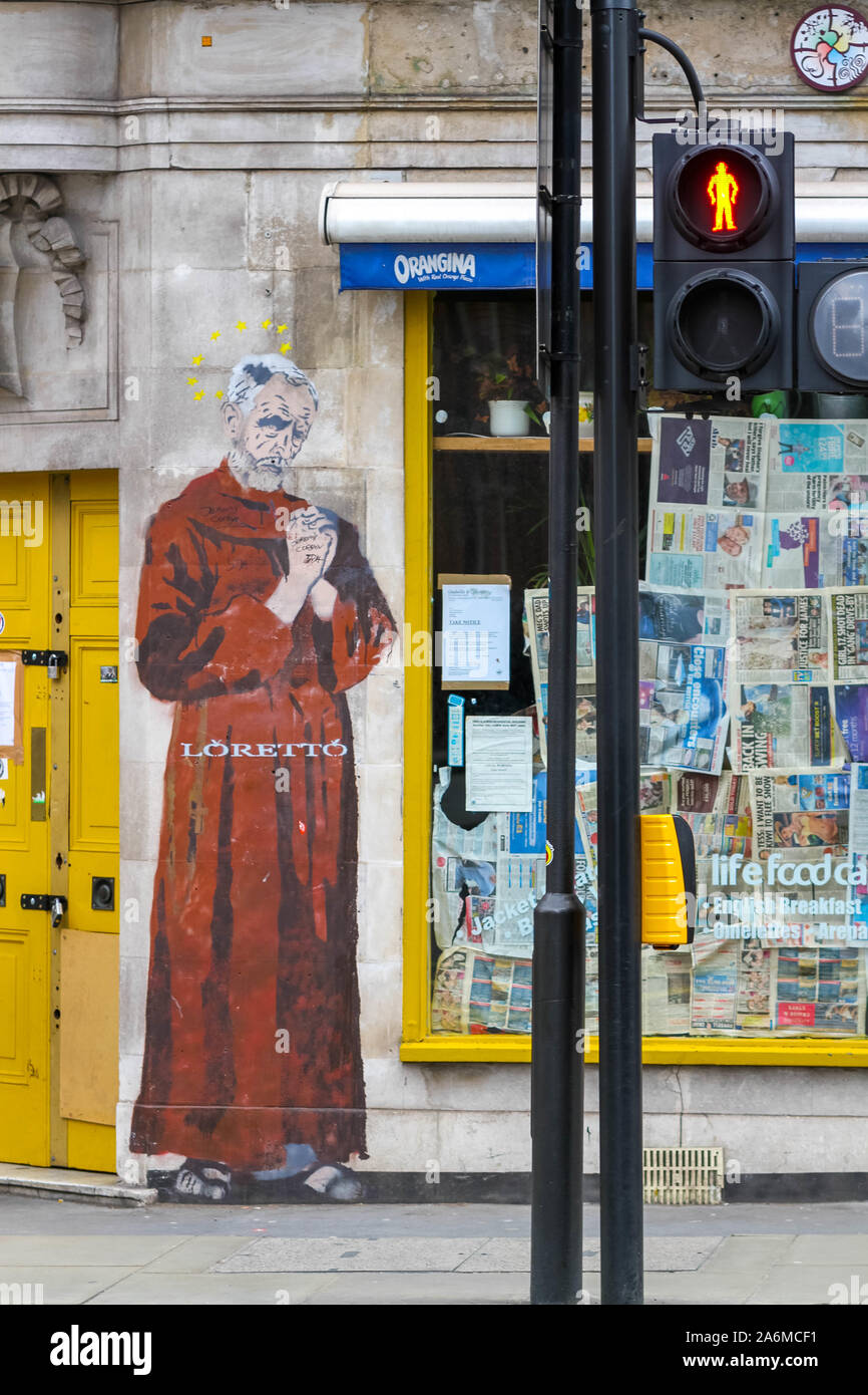 En tant que moine Jeremy Corbyn - graffiti illustration de Lorette en 2018, - vu à Soho, Londres, Fitzrovia Banque D'Images