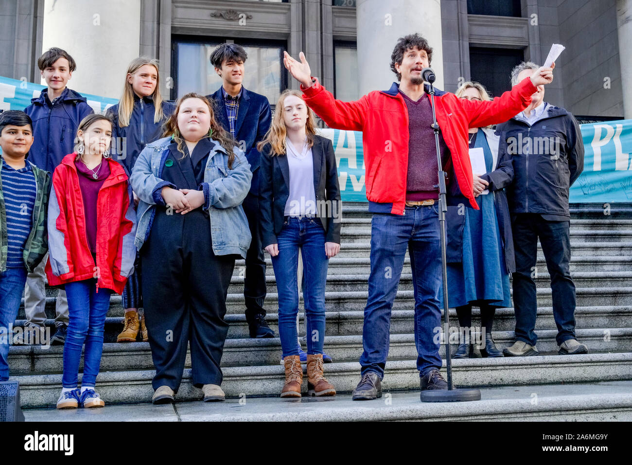 La jeunesse canadienne charte fichier poursuite contre le gouvernement fédéral pour contribuer à des changements climatiques dangereux, Vancouver, British Columbia, Canada Banque D'Images