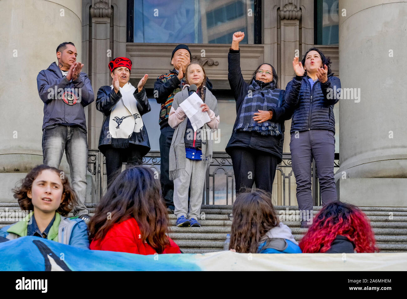 Grève climatique discours de Greta Thunberg, Vancouver, British Columbia, Canada Banque D'Images