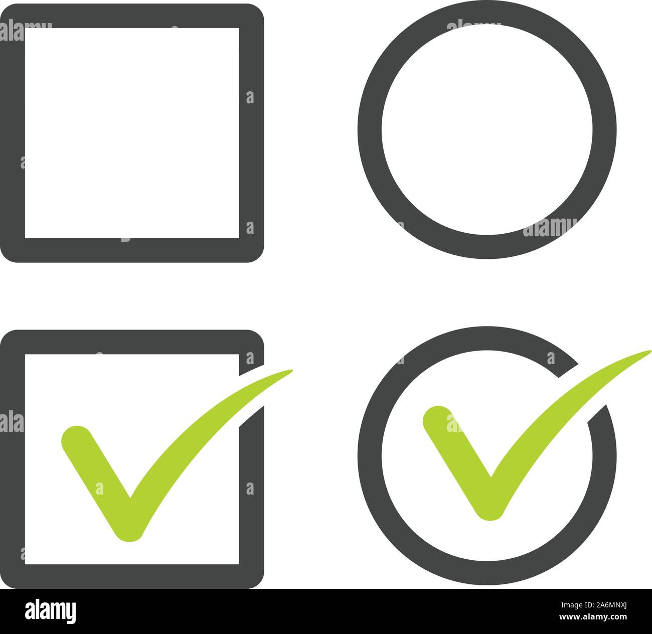 Vérifier décochez, rond et carré blanc avec un jeu de cases à cocher la case cochée et l'icône vecteur d'art de la ligne pour les applications et sites web. Stock Vector illustration Illustration de Vecteur