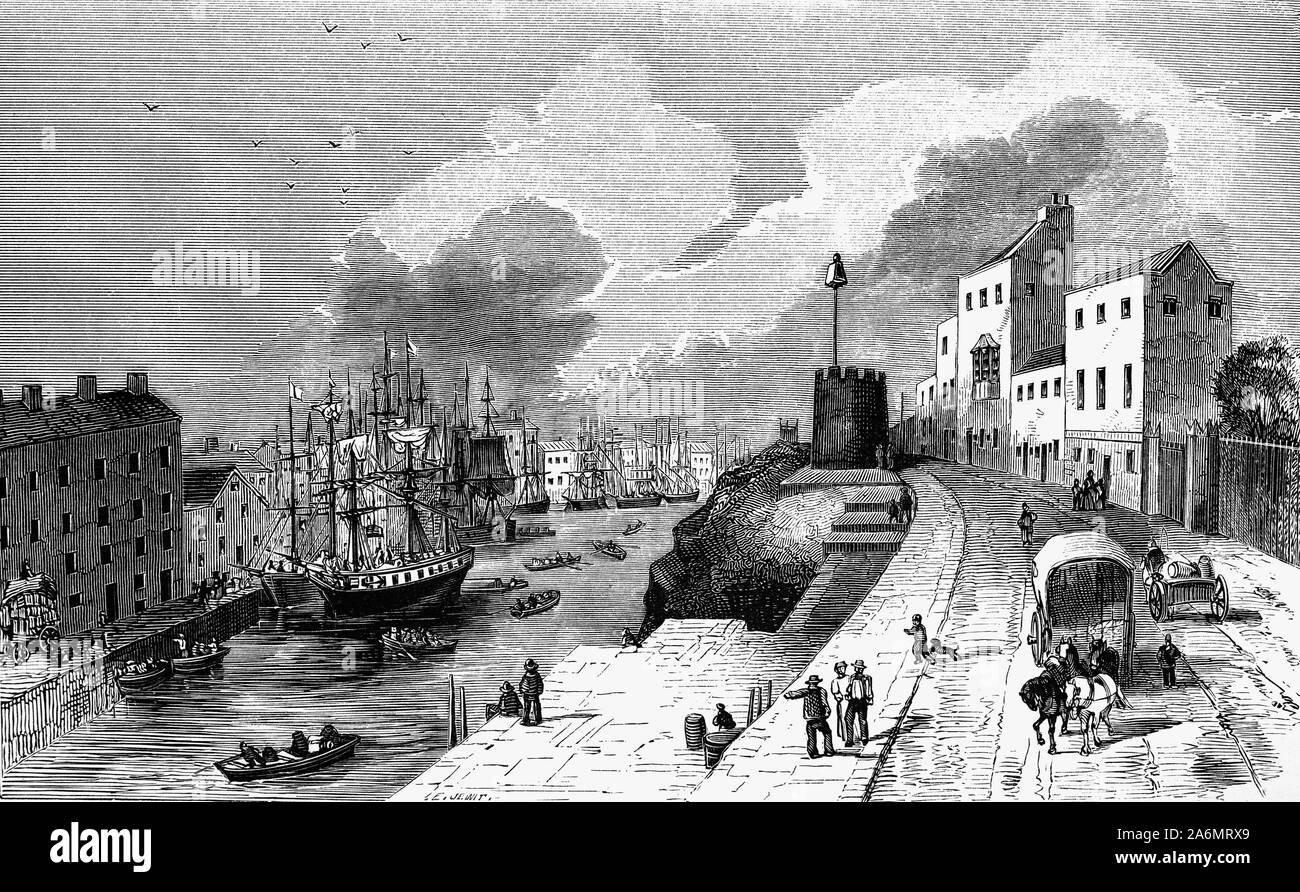 Quay Bristol : en 1848 le conseil de la ville a acheté les docks company pour faire baisser les taux d'Isambard Kingdom Brunel pour apporter des améliorations, y compris les nouvelles portes d'écluse, une drague et vannes conçues pour réduire l'envasement. En 1867, les navires étaient plus gros et les méandres de la rivière Avon a empêché les navires de plus de 300 ft (91 m) d'atteindre le port. Un schéma d'installation d'un verrou à beaucoup plus de faire de l'ensemble de Avonmouth River un port flottant, et de redresser le virage plus nettes, a été abandonné après le travail a commencé sur les quais beaucoup moins cher à Avonmouth et Portishead. Banque D'Images