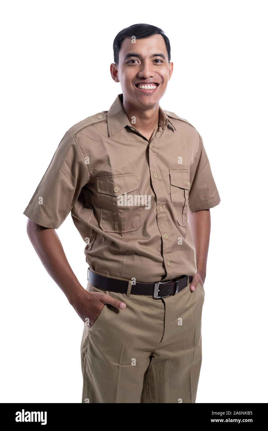 Indonésie worker wearing uniformes kaki Photo Stock - Alamy