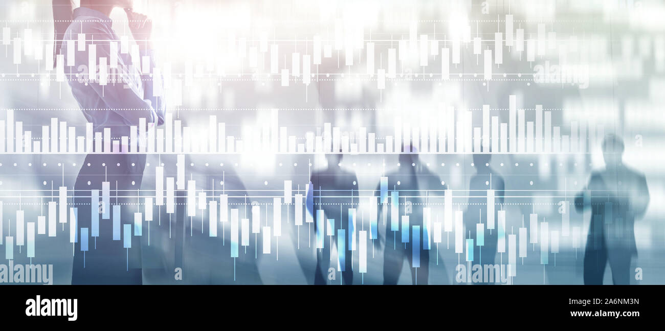 Diagramme de bougies stock trading graphique de l'entreprise Financement de l'investissement mixte concept double exposition écran virtuel Banque D'Images