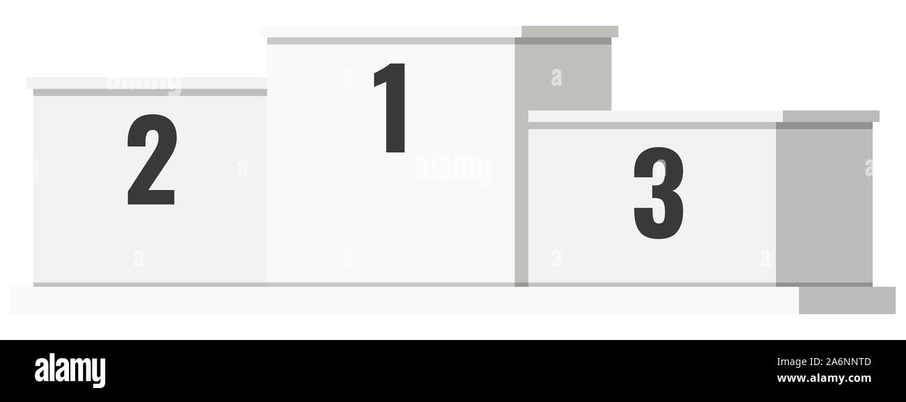 Modèle plat vector illustration of white vainqueur podium des modèles avec 1, 2, 3 numéro isolé sur fond blanc. Illustration de Vecteur