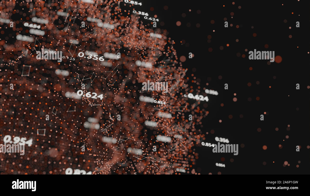 Réseau de lignes abstraites et des nombres aléatoires. Données d'entreprise. 3D illustration Banque D'Images
