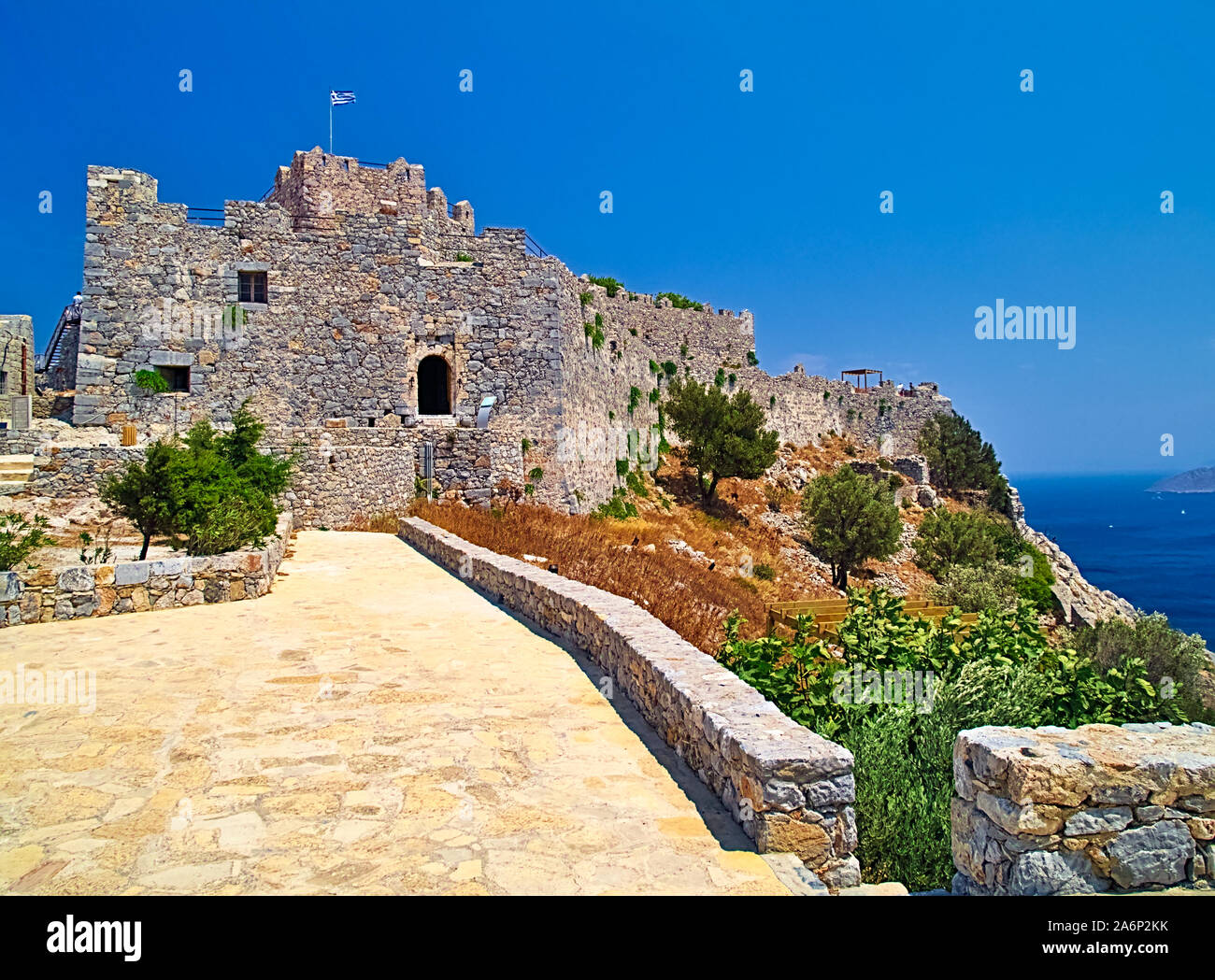 Château de Panteli ou Panteliou dans l'île de Leros, Dodécanèse, Grèce. Banque D'Images