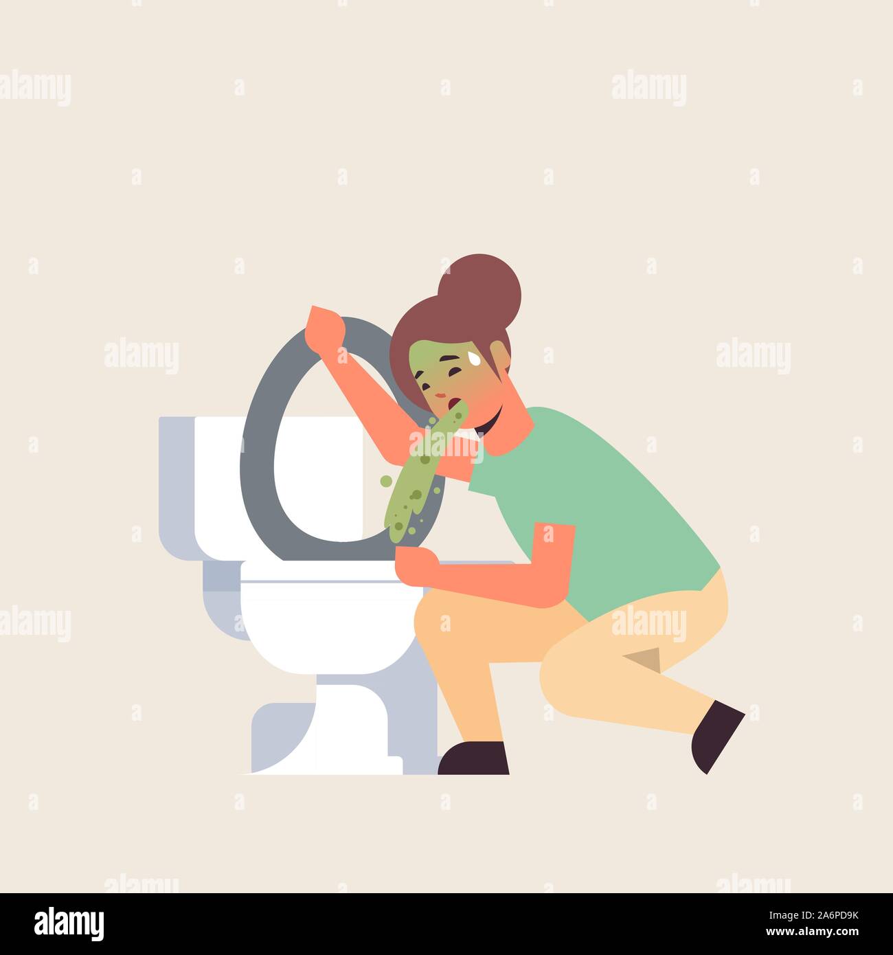 Femme triste vomissements dans les toilettes d'estomac nausée ou  d'empoisonnement à l'alcool alimentaire concept problème digestif fille  malheureuse vomir nausées télévision vector illustration pleine longueur  Image Vectorielle Stock - Alamy