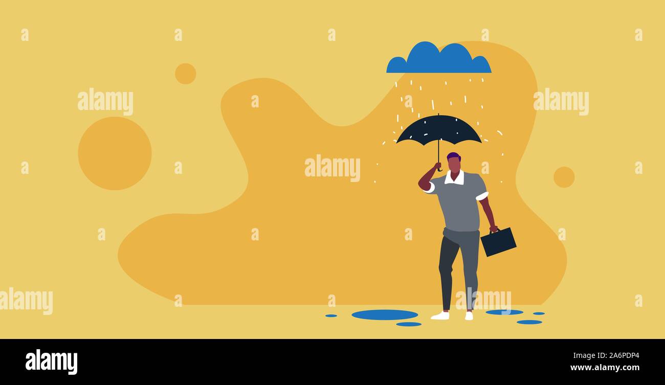 Businessman holding umbrella concept de sécurité protection business en homme debout sous la pluie croquis d'illustration vectorielle horizontale pleine longueur Illustration de Vecteur