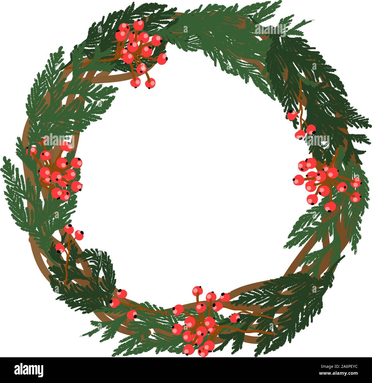 Couronne de Noël pour la porte. Isolé sur un fond blanc. Branches de conifères. ronde. Illustration de Vecteur