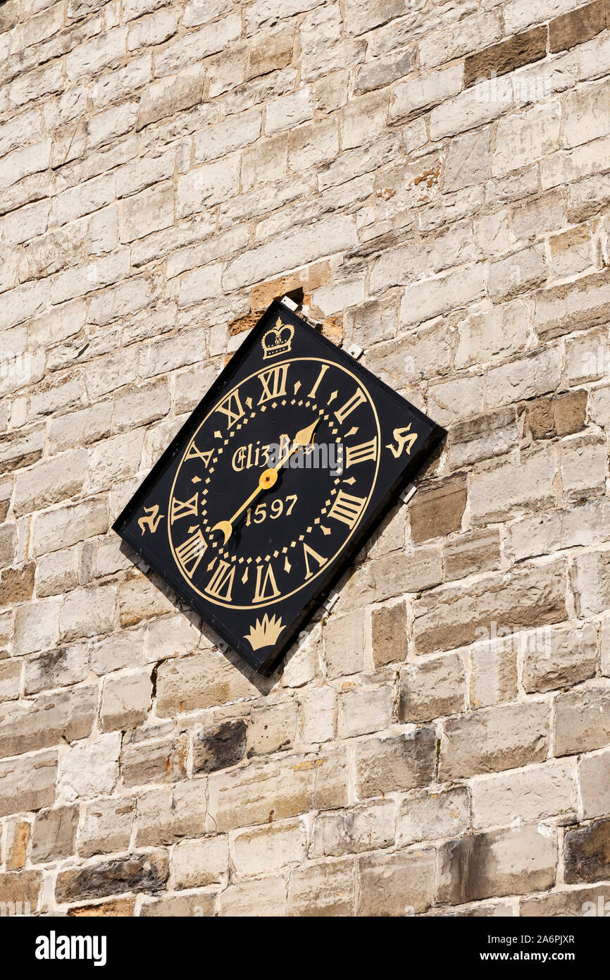 L'ancienne horloge Mécanique ,16e siècle,Château Rushen, Castletown. L'île de Man. UK. Banque D'Images