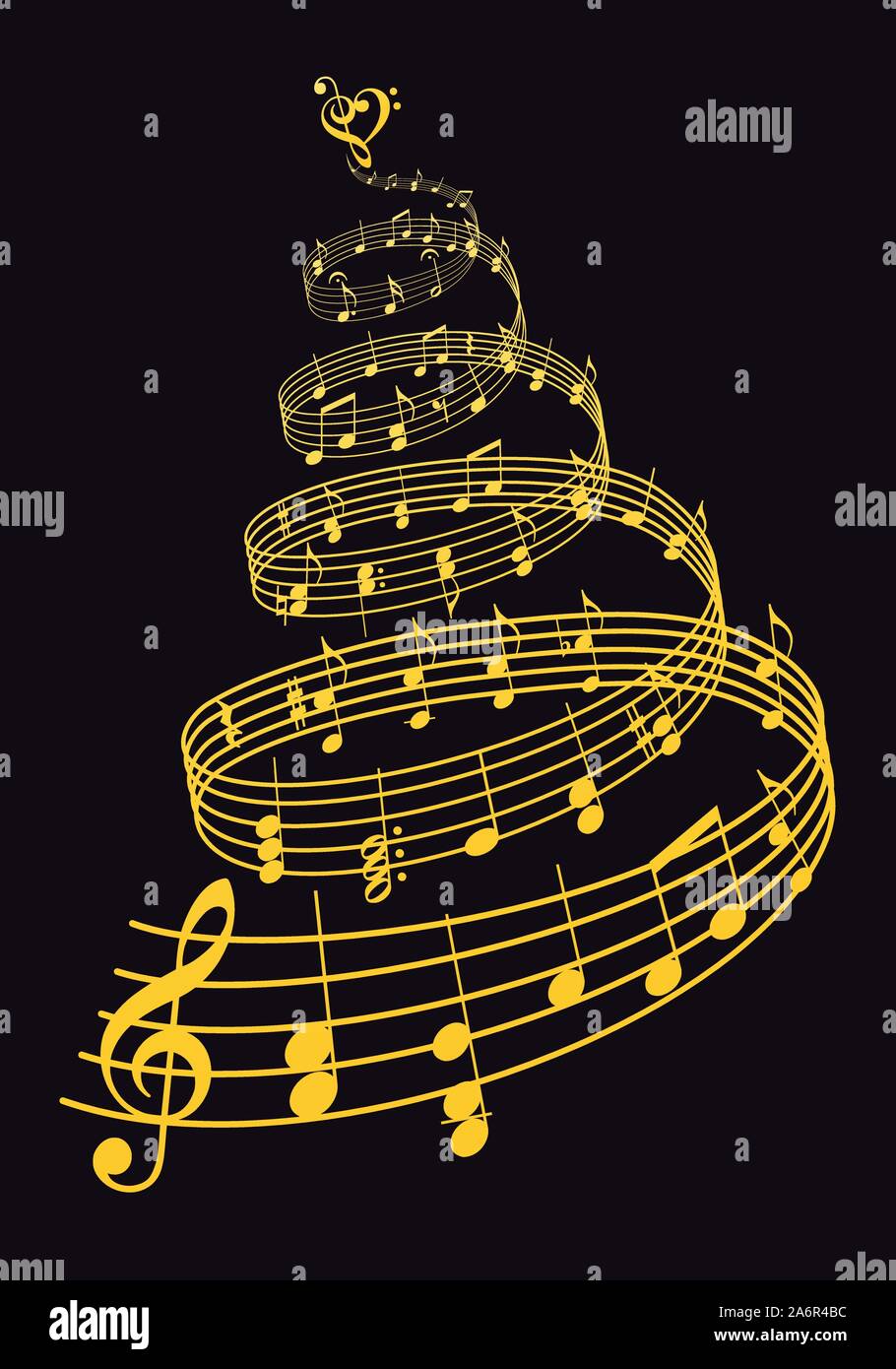 L'arbre de Noël d'or avec les notes de musique sur fond noir, vector illustration Illustration de Vecteur
