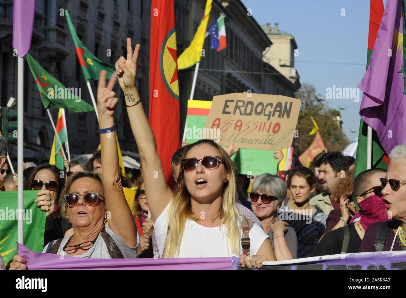 Milan (Italie), 26 octobre 2019, la manifestation en faveur du peuple kurde Banque D'Images