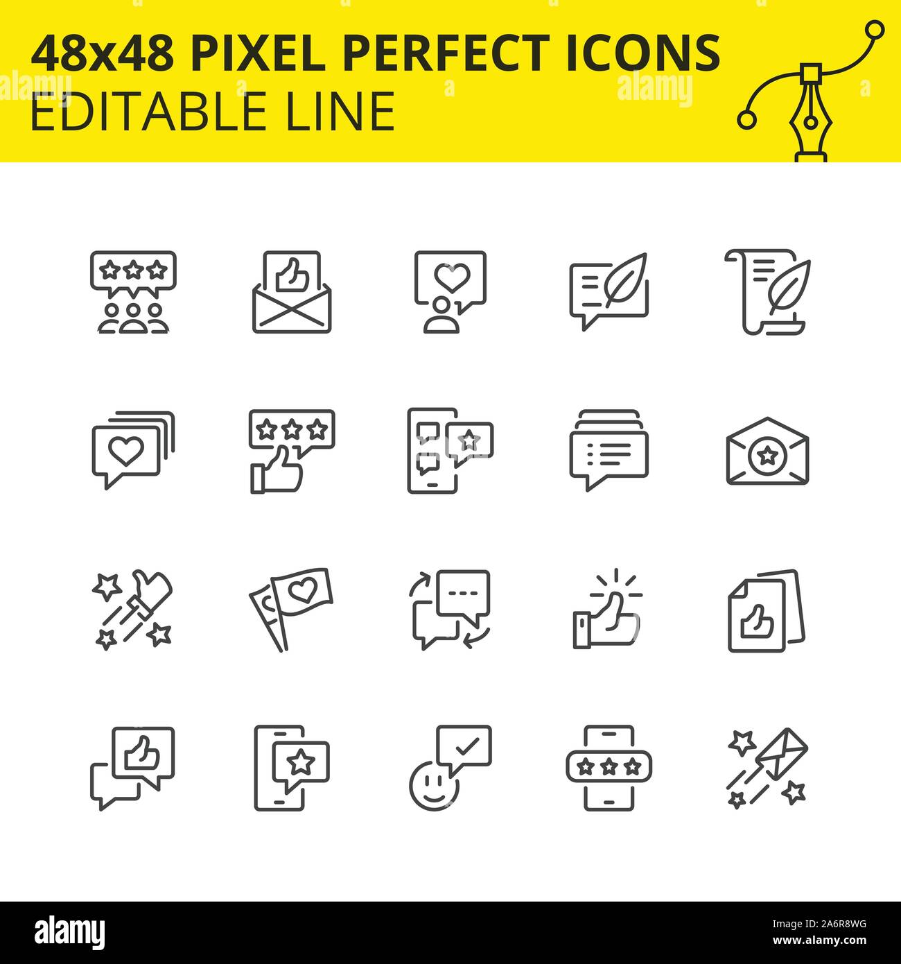 Simple jeu d'icônes pour les flux de commentaires dans le marketing et les réseaux sociaux. 48x48 Pixel icône parfaite, modifiable d'un AVC. Vecteur. Illustration de Vecteur
