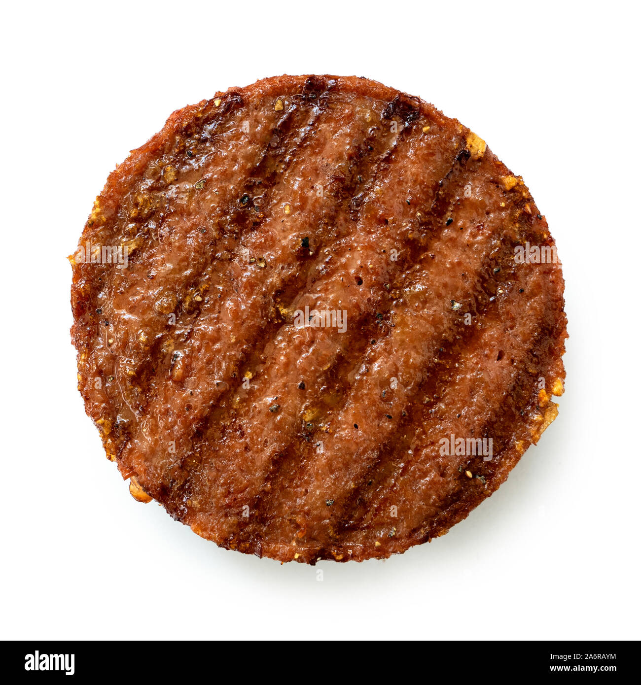 En fonction de l'usine patty hamburger grillé avec grill marque isolé sur blanc. Vue d'en haut. Banque D'Images