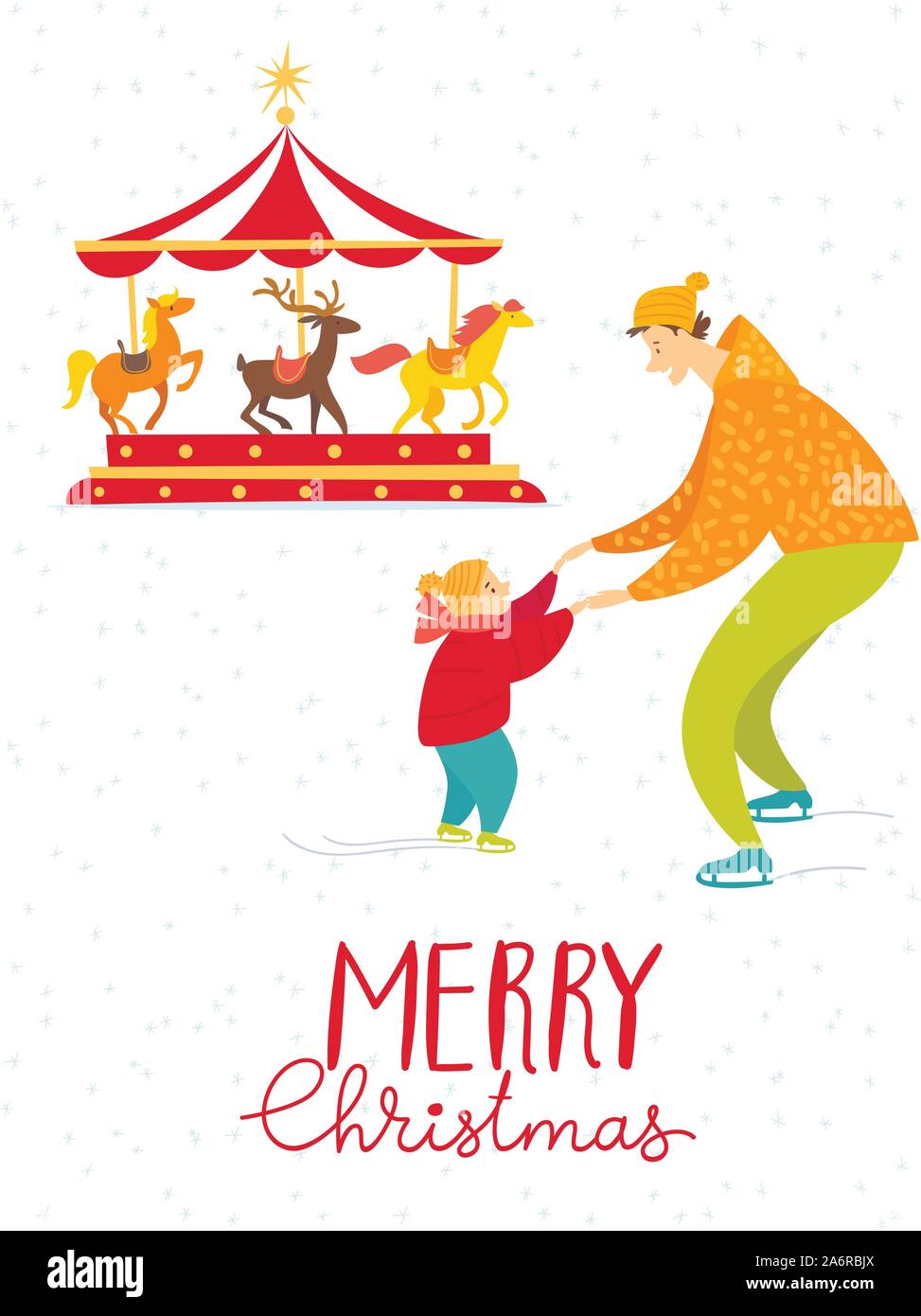 Joyeux Noël carte vectorielle avec family having fun Illustration de Vecteur