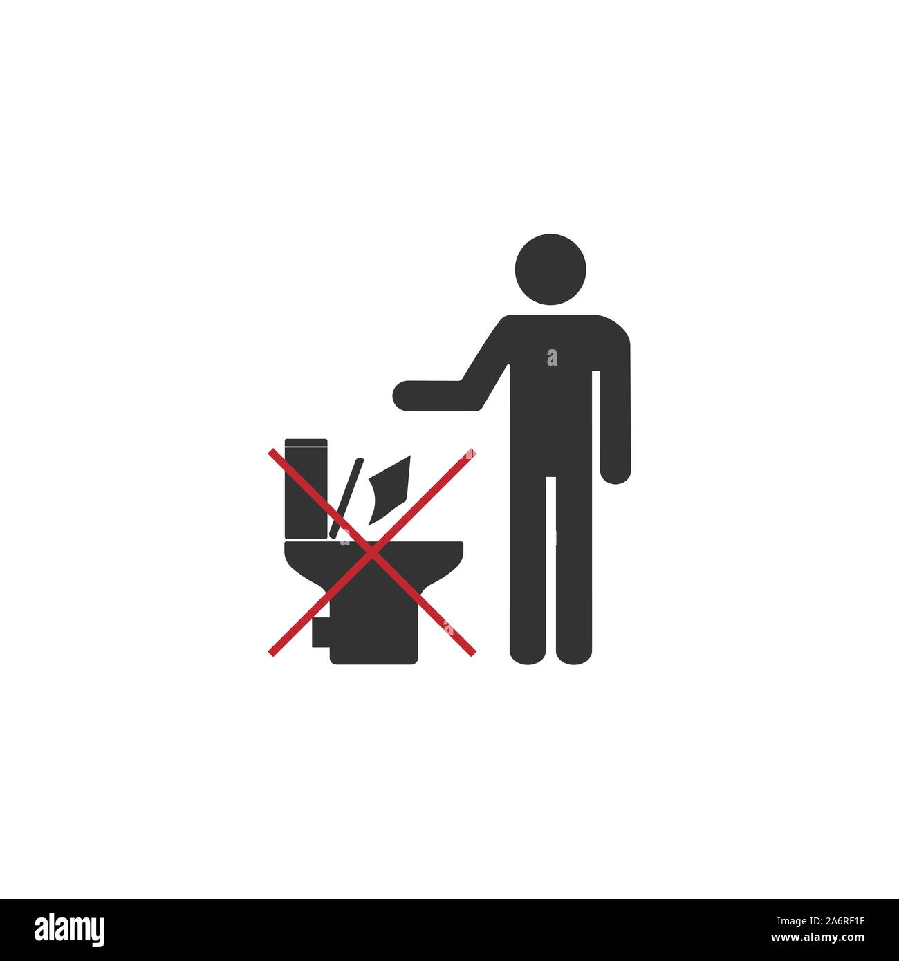 Pas de toilettes, pas d'icône de détritus dans les toilettes signe. Vector illustration design plat, Illustration de Vecteur