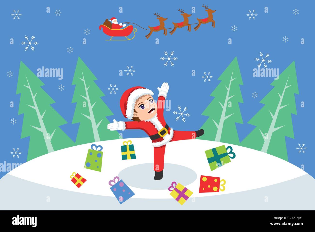 Un vecteur illustration de Happy Boy Celebrating Christmas Illustration de Vecteur