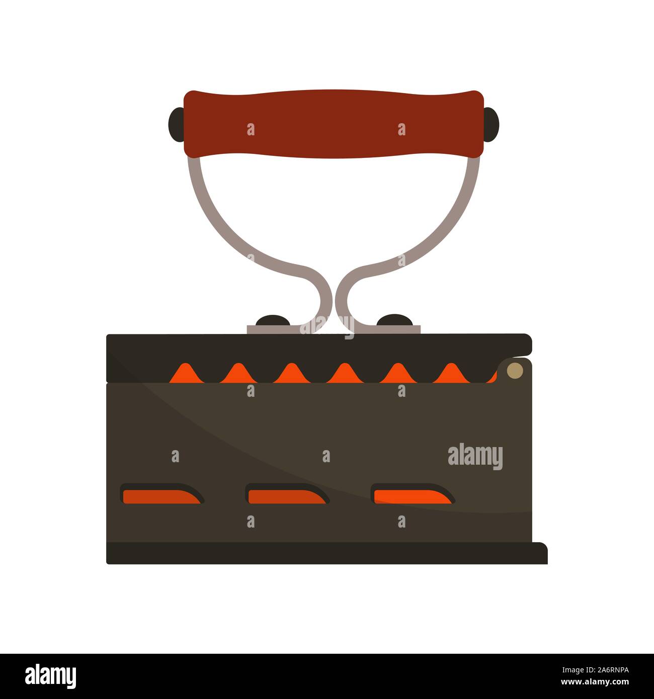 Vieux vêtements vecteur icône fer plat rétro appareil. Vue du côté des équipements. Outil de lissage Flatiron blanchisserie Illustration de Vecteur
