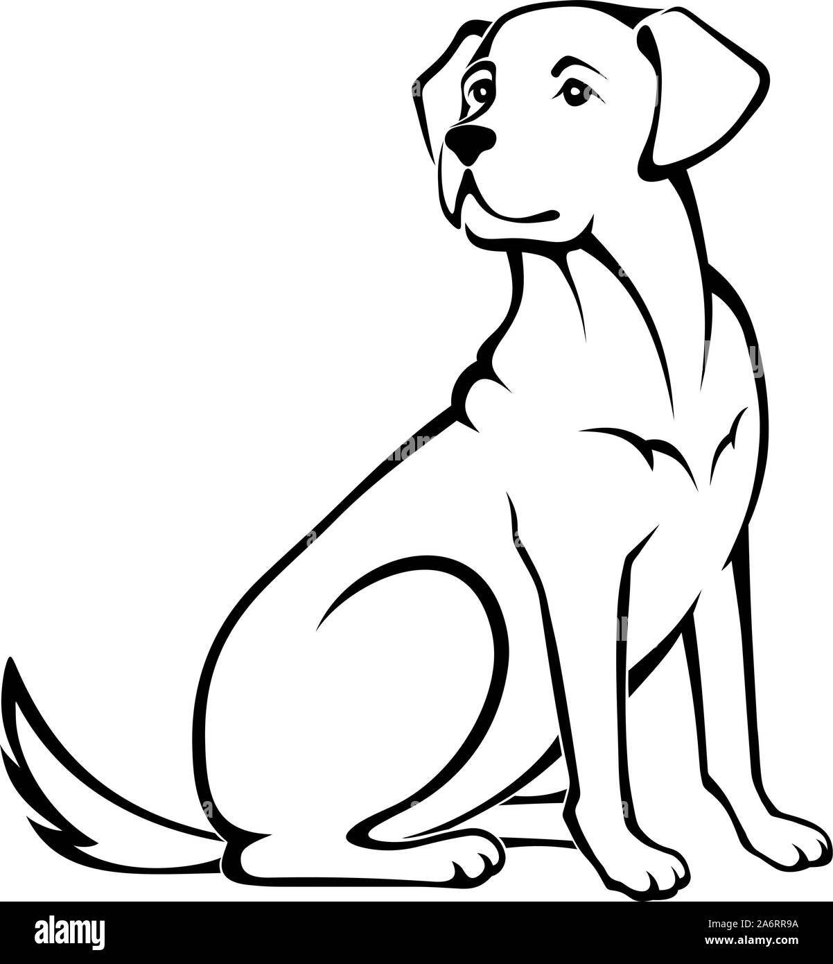 Vector illustration noir et blanc d'un chien assis isolé sur un fond blanc. Illustration de Vecteur