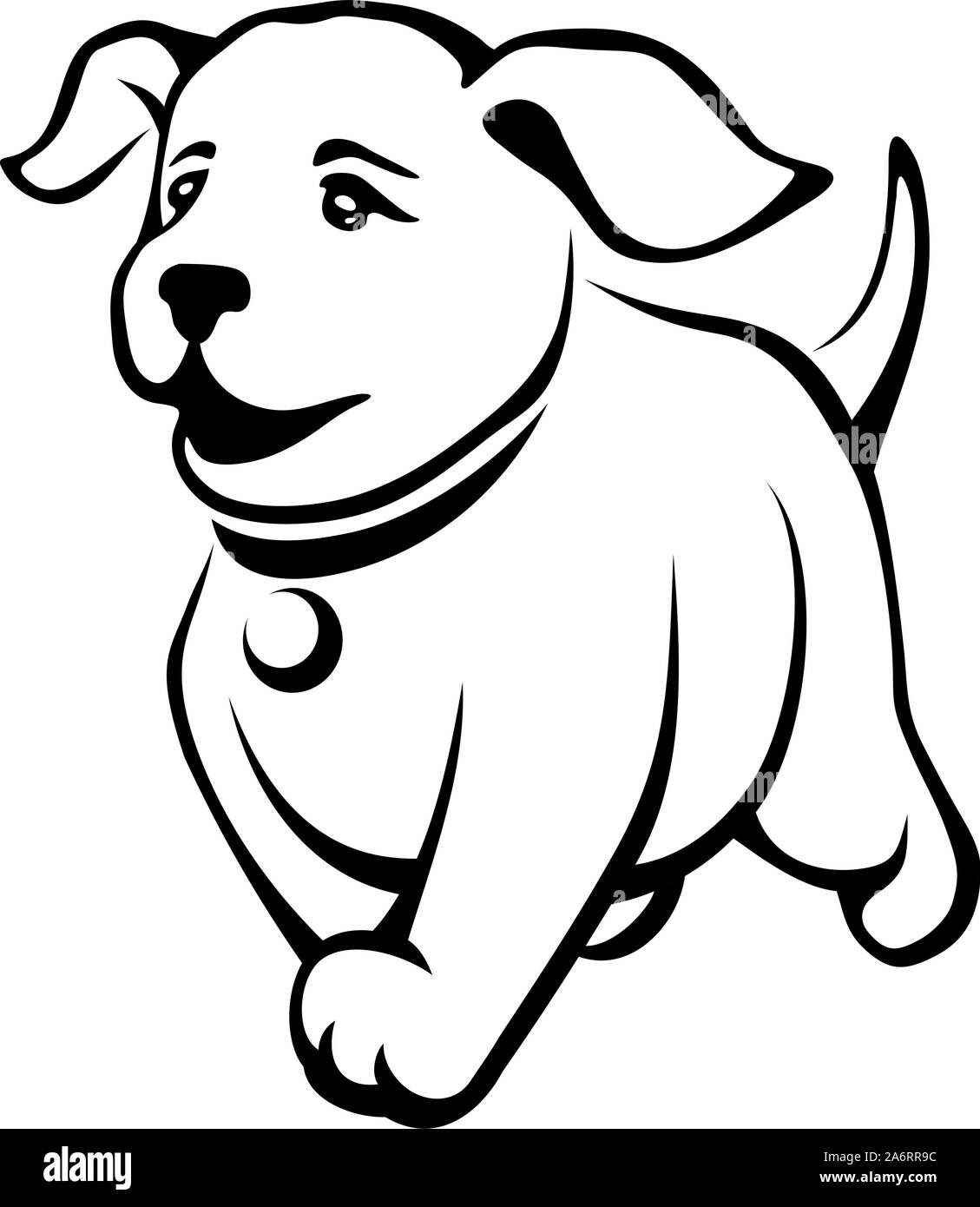 Vector contour noir dessin d'un mignon chiot exécutant isolé sur un fond blanc. Illustration de Vecteur