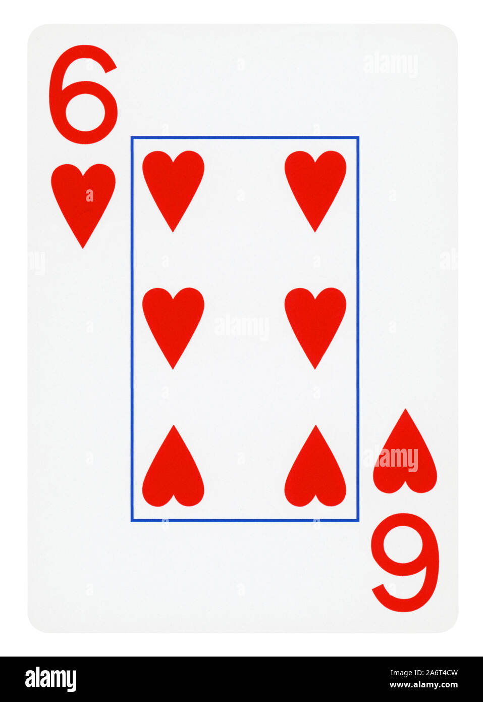 Six de coeur Vintage playing card - isolated on white (chemin inclus) Banque D'Images