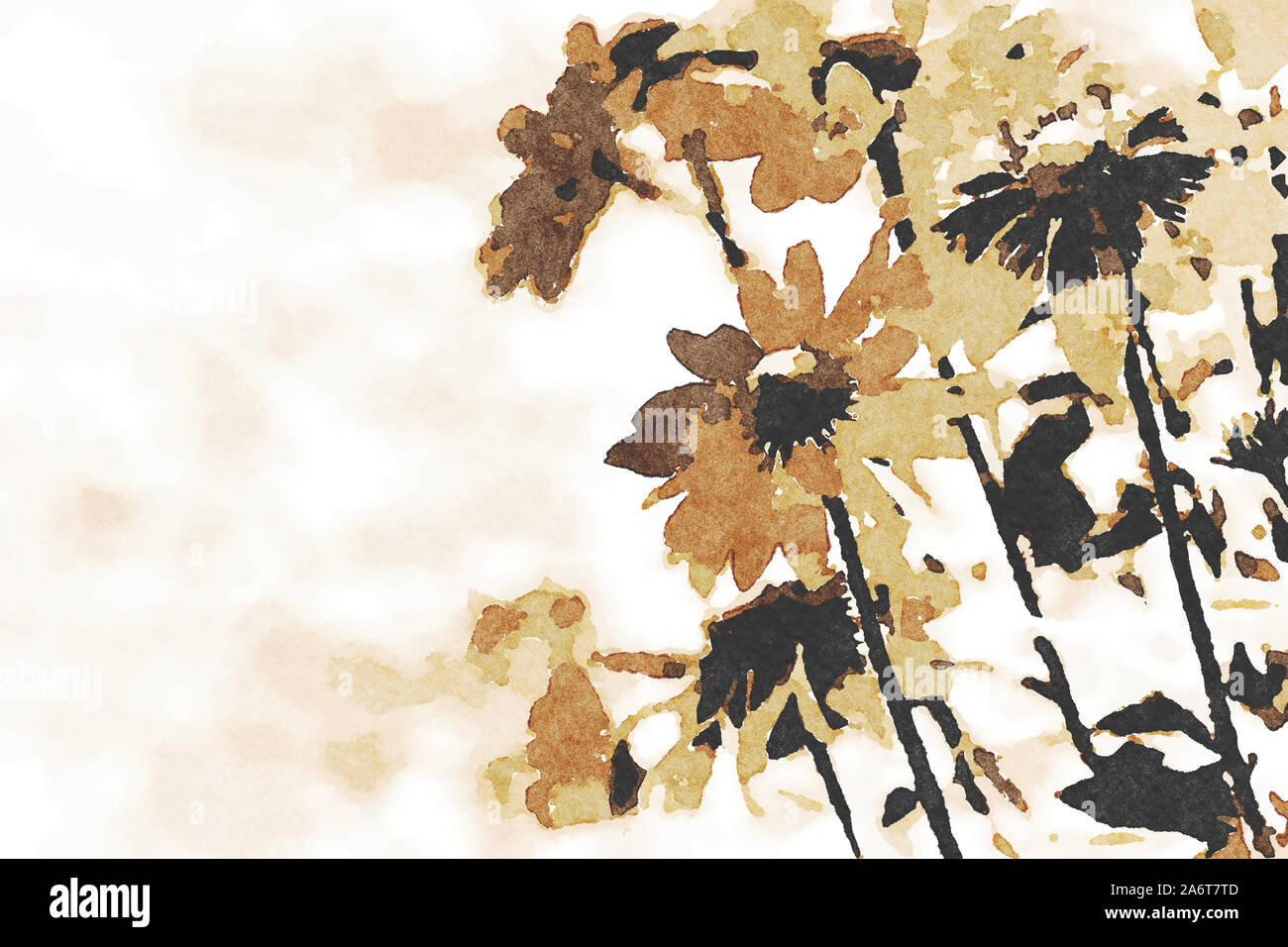 Digital art peinture toile - tons marron rudbeckia fleurs fleurissent dans le jardin (aquarelle). Banque D'Images