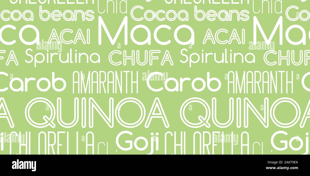 Typographie sans motif. Superfood décrites et imprimé en caractères gras. Illustration de Vecteur
