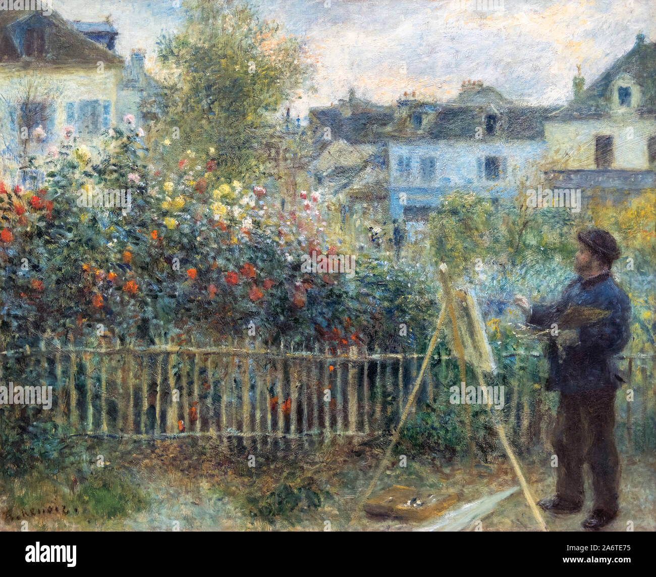La peinture de Claude Monet dans son jardin à Argenteuil par Auguste Renoir (1841-1919). Portrait de l'impressionniste français Claude Monet par Auguste Renoir, 1873 Banque D'Images
