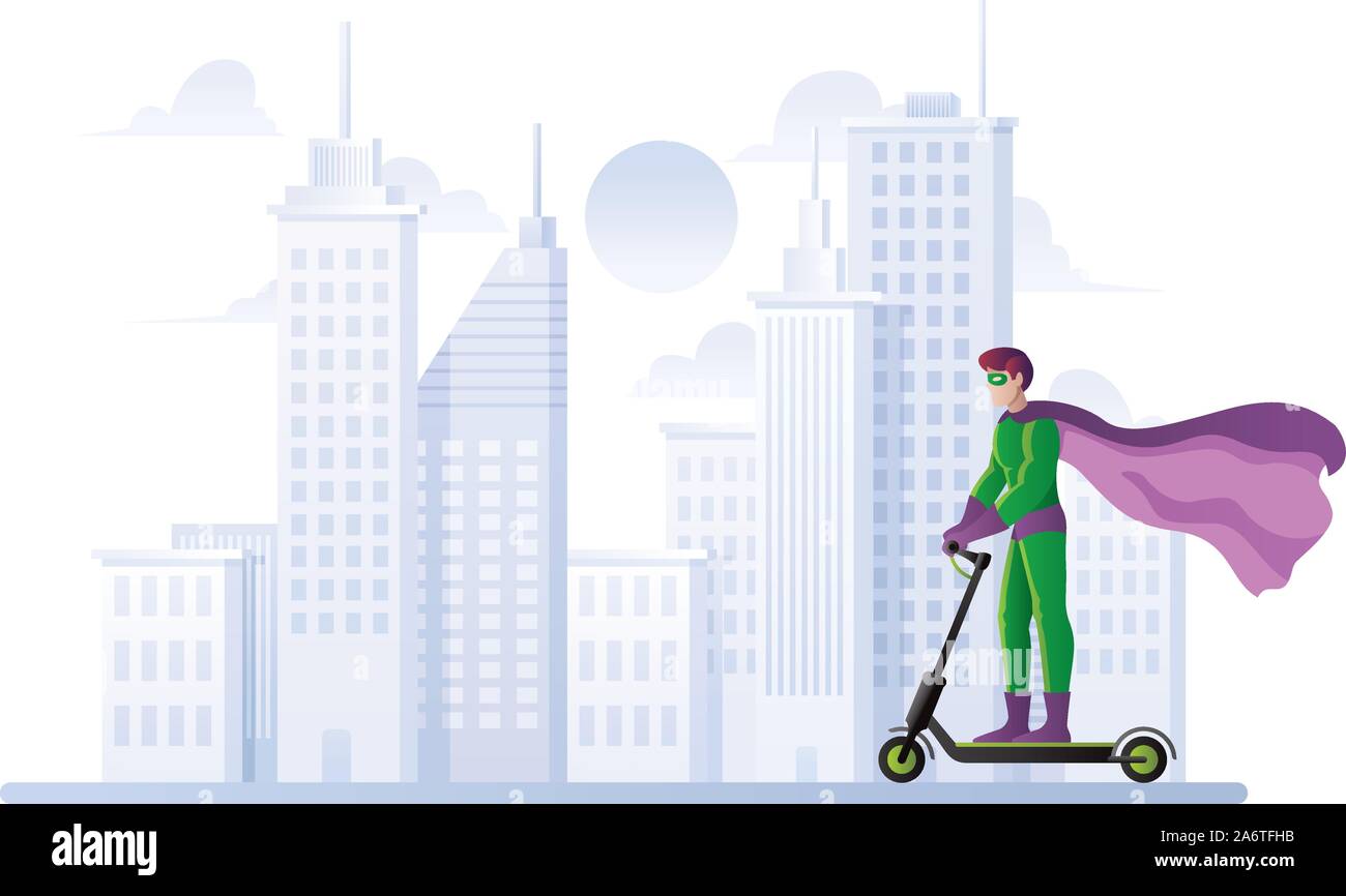 Super héros sur Scooter électrique Illustration de Vecteur