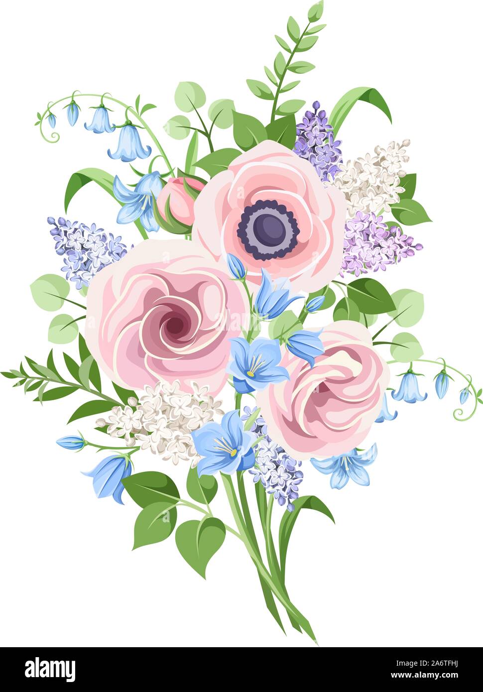 Vector bouquet de rose, bleu et violet fleurs isolé sur un fond blanc. Illustration de Vecteur