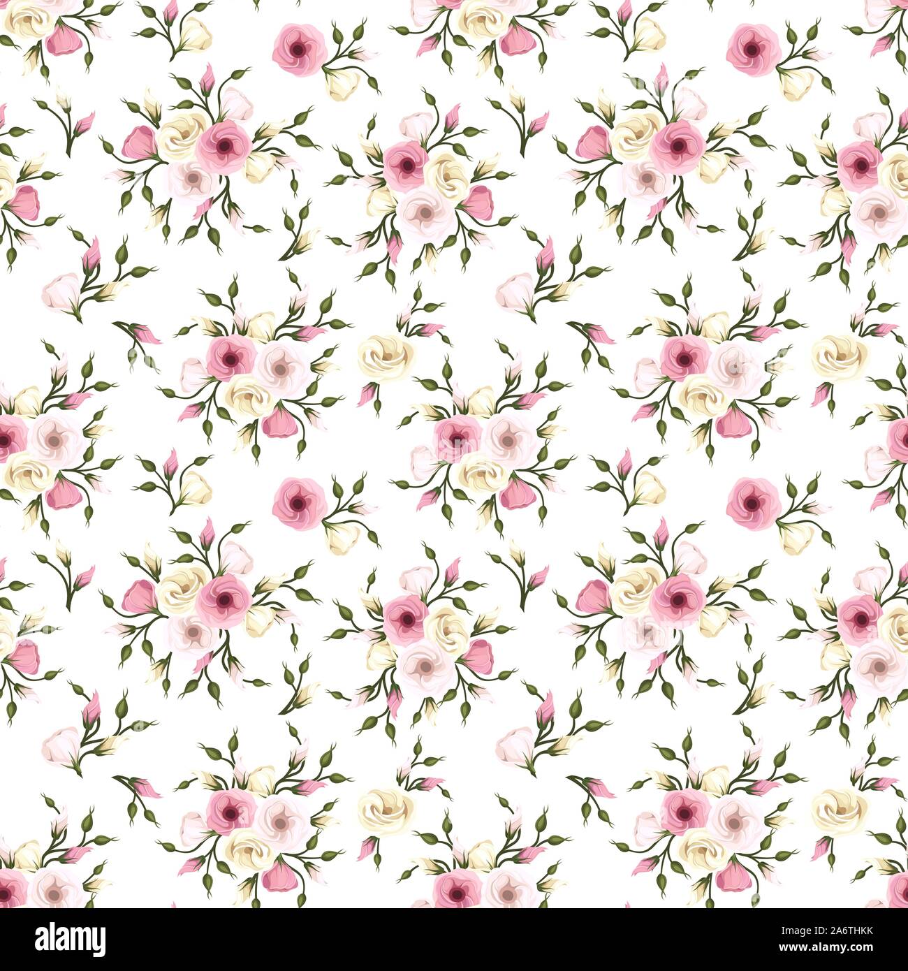 Vector Seamless motif avec des fleurs de lisianthus roses et blanches Illustration de Vecteur