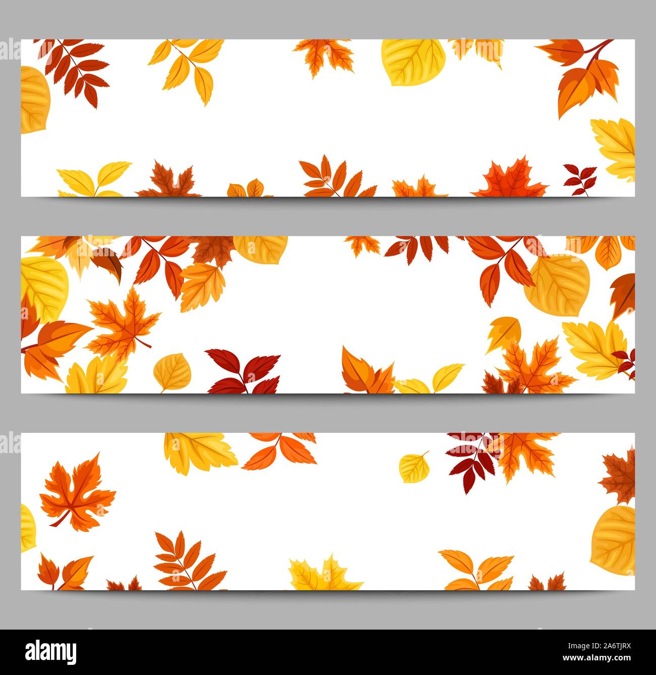 Ensemble de trois bannières web vecteur avec motif de feuilles d'automne. Illustration de Vecteur