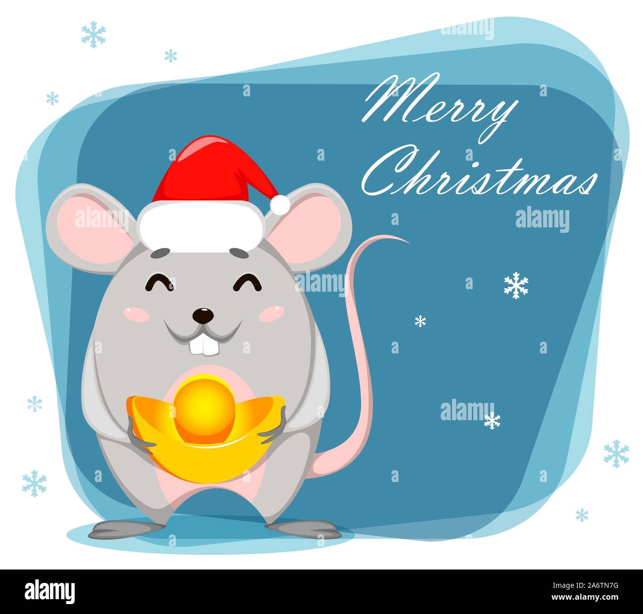 Joyeux Noël carte de vœux. Drôle de personnage de rat. Vector illustration. Illustration de Vecteur