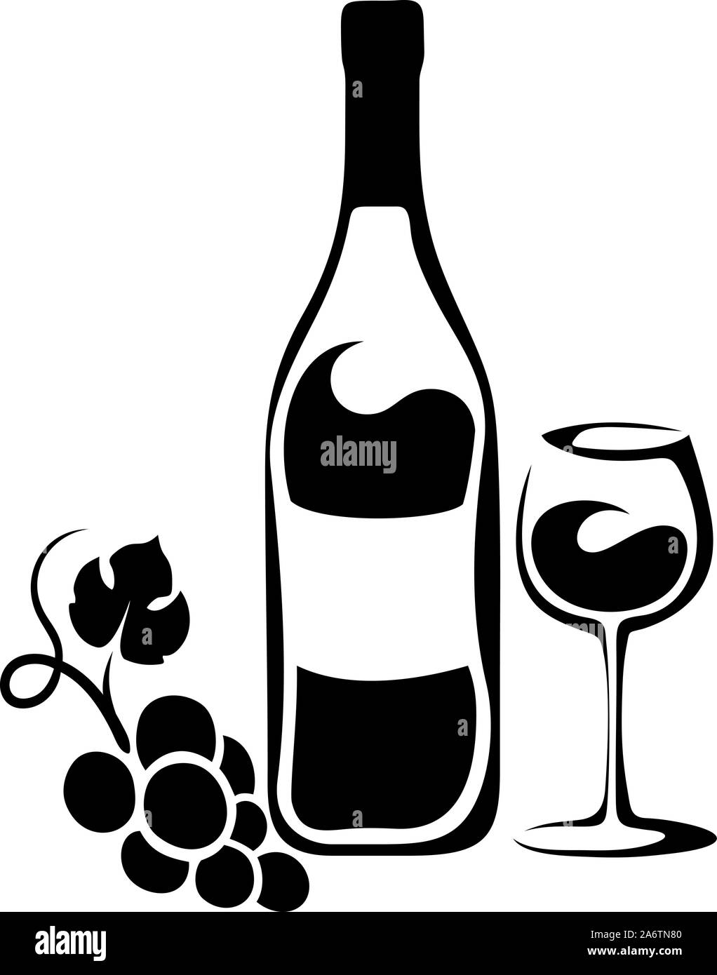Vector silhouette noire d'une bouteille de vin, un verre à vin et une vigne  isolé sur un fond blanc Image Vectorielle Stock - Alamy