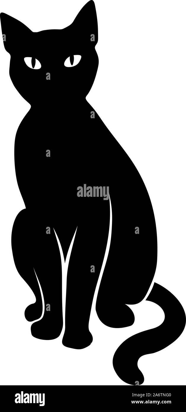 Chat assis noir. Vector silhouette noire. Illustration de Vecteur