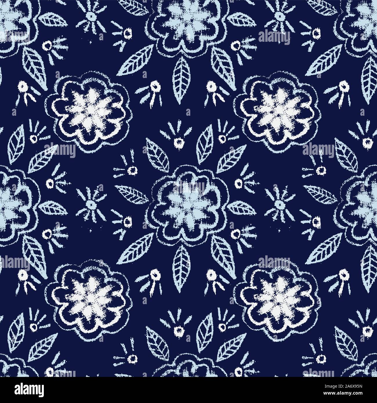 Modèle vectoriel continu avec la main ffloral simple ornement sur un fond bleu indigo foncé Illustration de Vecteur