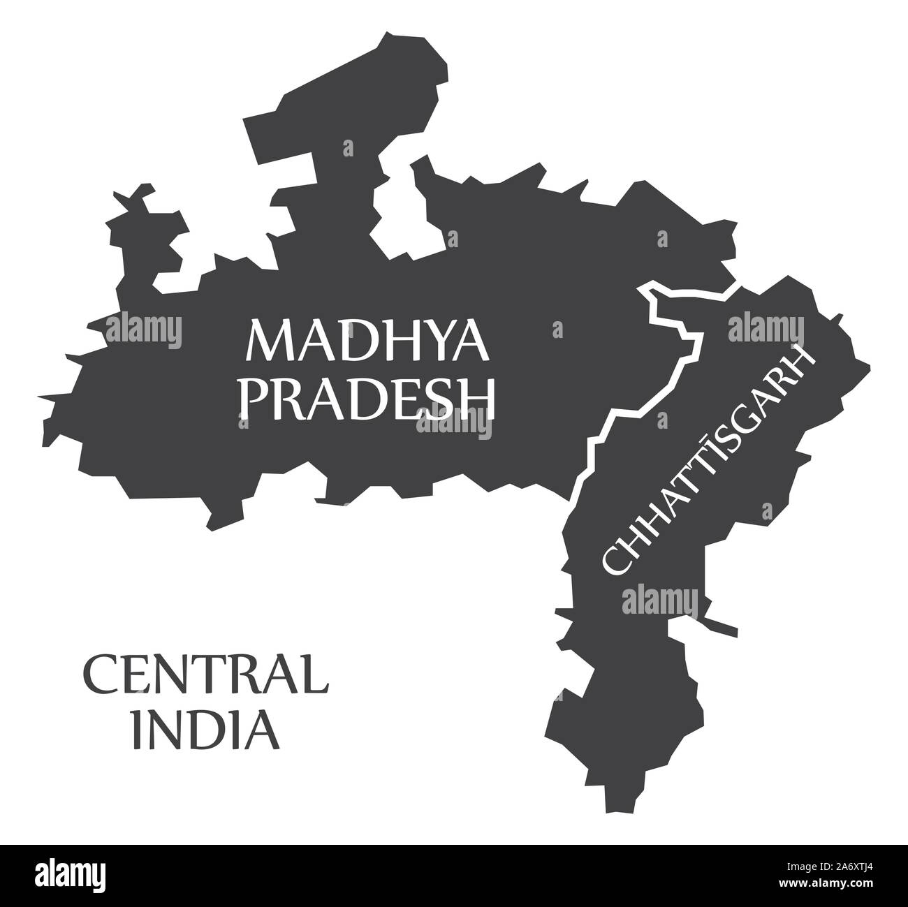 Le centre de l'Inde région site étiqueté illustration noir Illustration de Vecteur