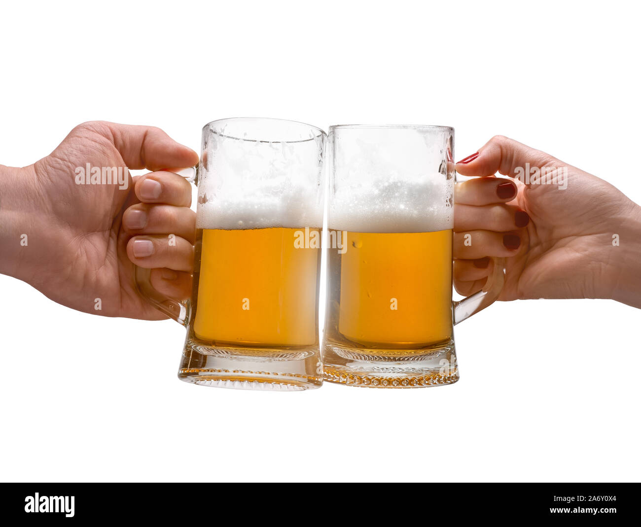 Man and Woman holding chopes de bière Banque D'Images