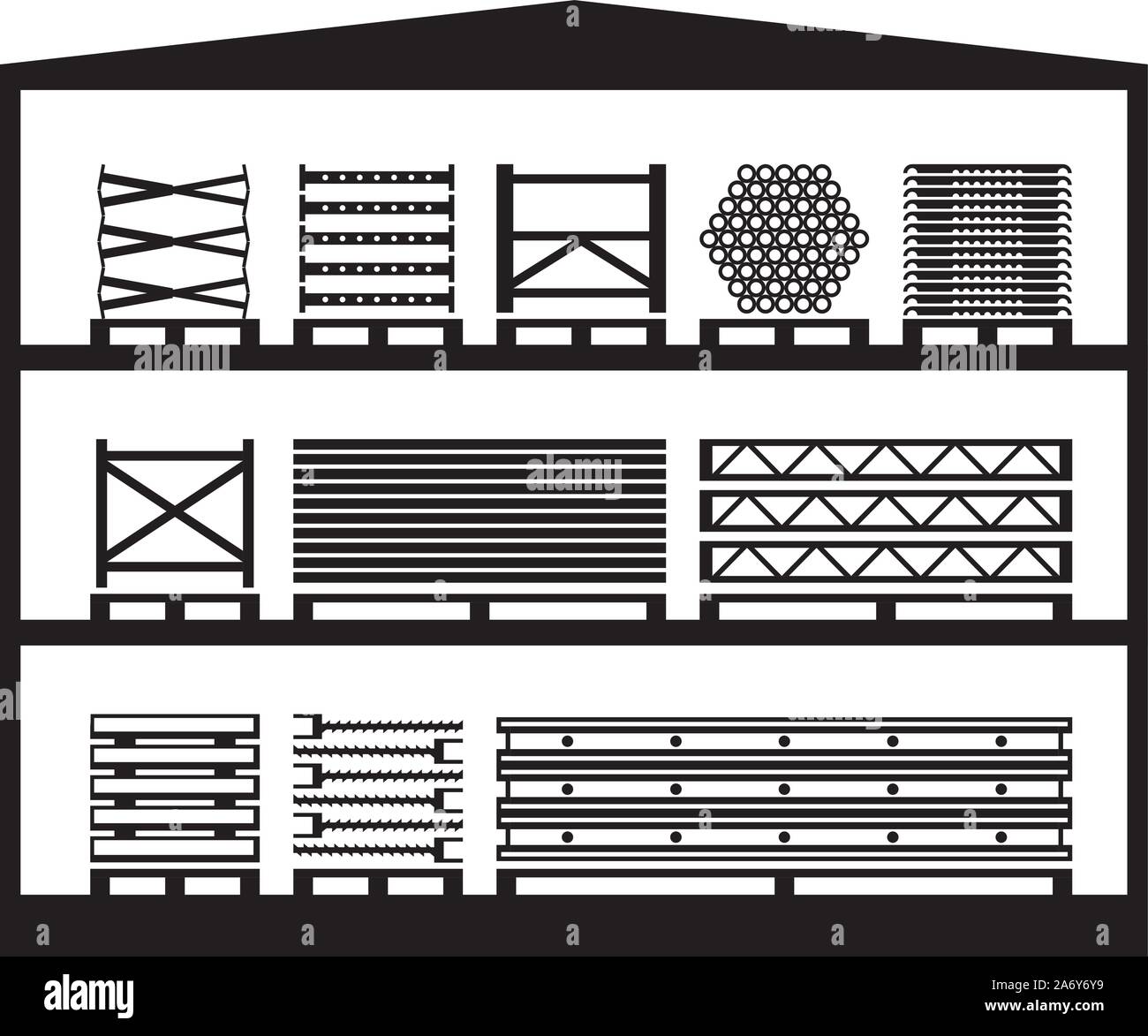 Entrepôt avec l'échafaudage de construction - vector illustration Illustration de Vecteur