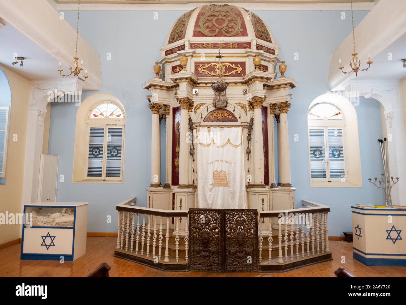 L'intérieur de la synagogue GRECO TEMPIO à Corfou, Grèce. Banque D'Images