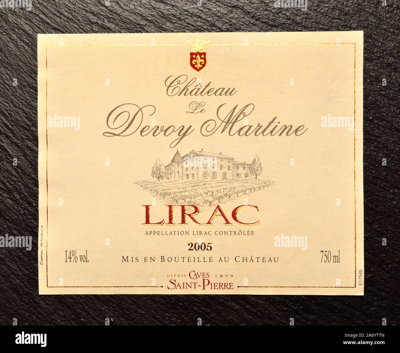 Étiquette de vin français - Lirac 2005 Banque D'Images