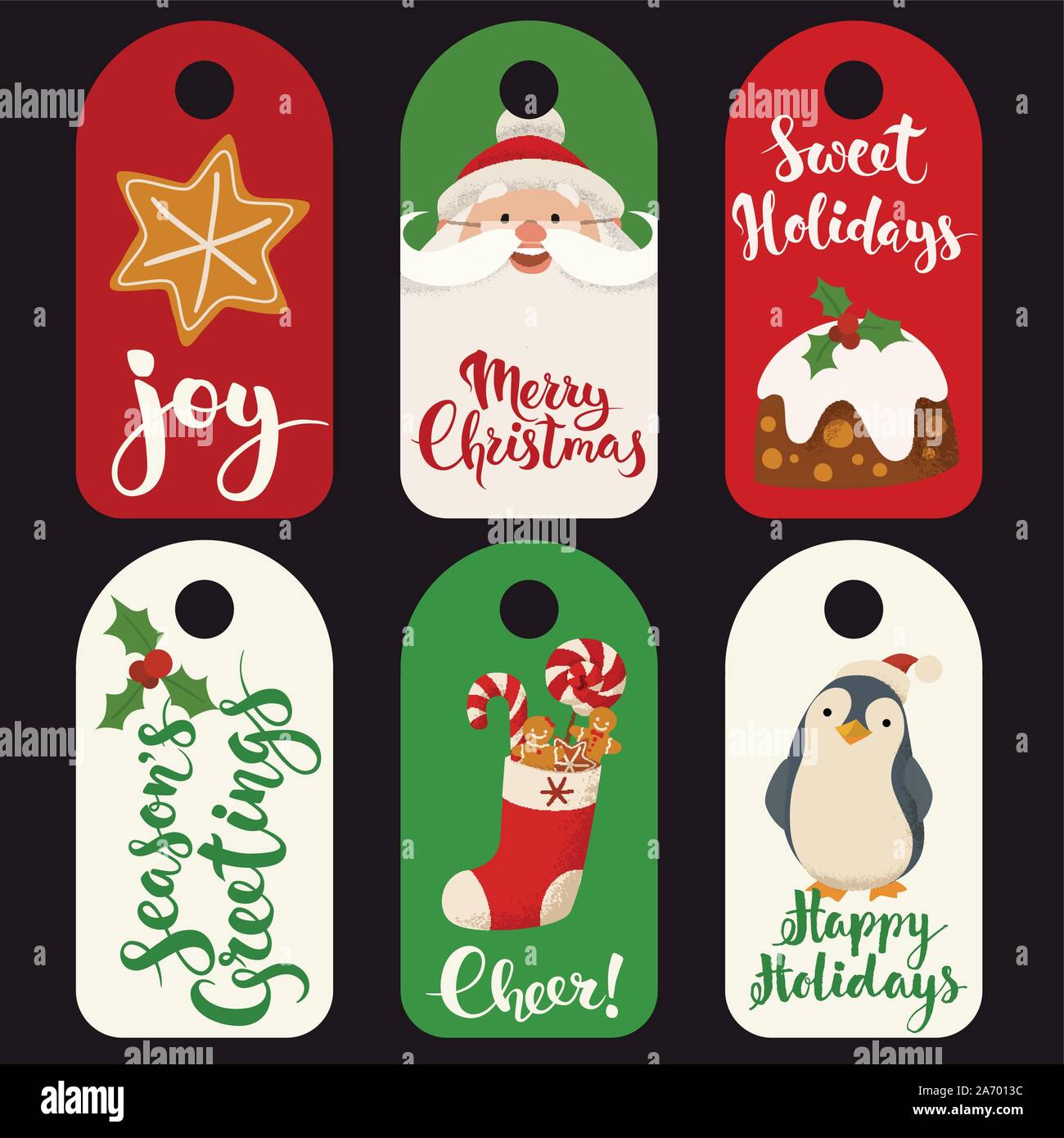 Vente d'hiver avec des étiquettes traditionnelles de Noël Noël drôle caractères. Illustration de Vecteur