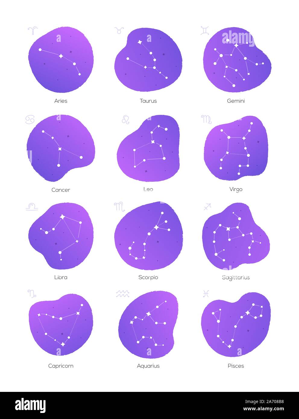 Constellations du Zodiaque - ensemble de douze signes astrologiques Illustration de Vecteur