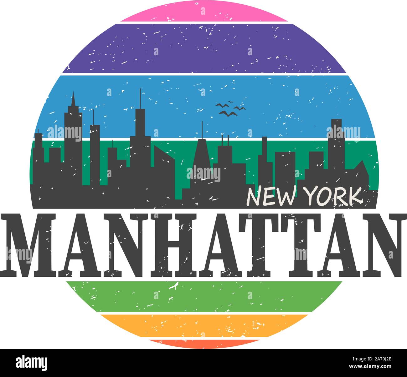 Vintage t-shirt emblème sticker design. Manhattan New York et Manhattan skyline et Illustration de Vecteur