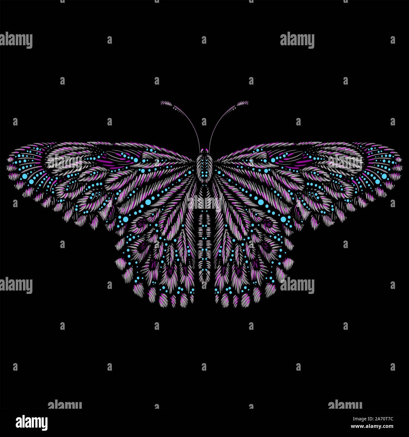 Le logo Vector pour papillon tatouage ou T-shirts ou d'extérieur. Imprimer mignon papillon style arrière-plan. Ce dessin est pour un tissu noir ou la toile. Banque D'Images