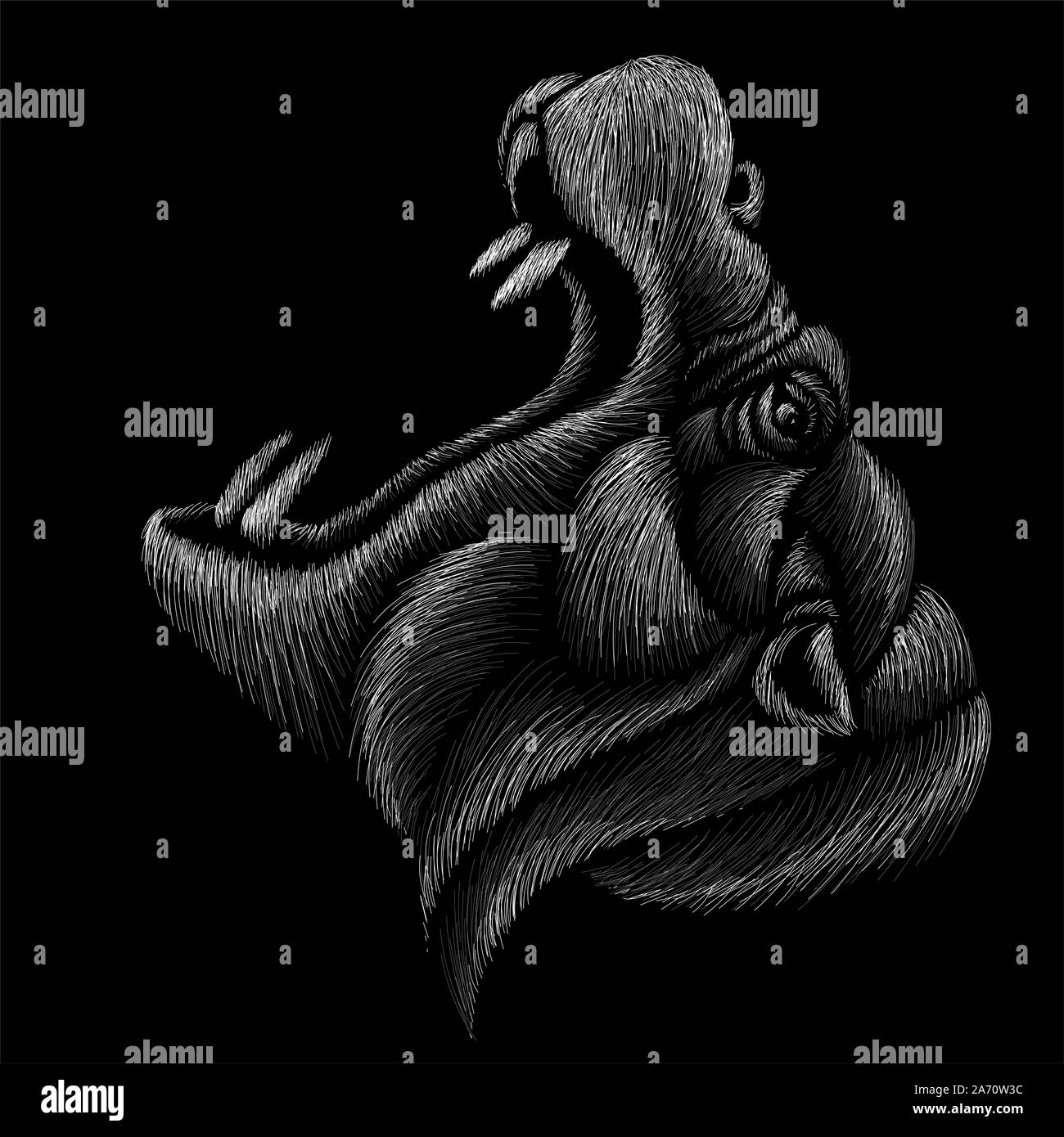 Le vecteur de l'Afrique de l'hippofor ou tatouage logo T-shirts ou d'extérieur. Cute style d'impression de fond de l'Afrique de l'hippo. Ce dessin serait agréable de faire o Banque D'Images