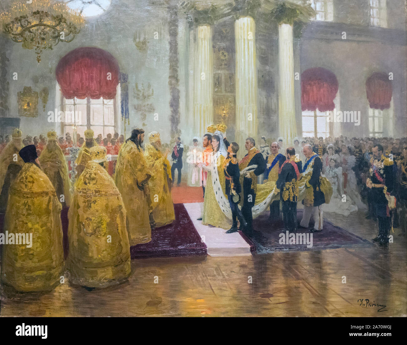 Mariage du tsar Nicolas II et de la grande-duchesse Alexandra Fiodorovna. Après un travail par Ilya Repin. Le Tsar Nicolas II, 1868 - 1918. La grande-duchesse Alexandr Banque D'Images