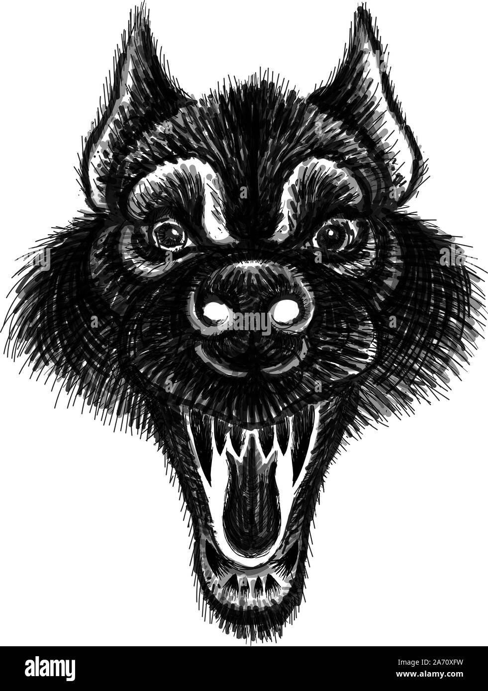 Le logo Vector de chien ou de loup pour tatouage ou T-shirts ou d'extérieur. Style d'impression mignon de chien ou de loup. Ce dessin serait agréable de faire o Banque D'Images